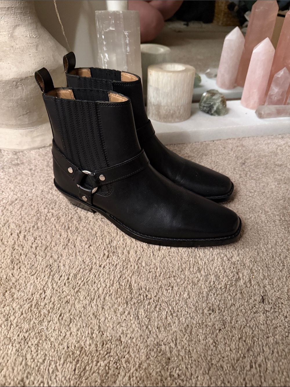 Madewell Black Leather Harness Chelsea Boots